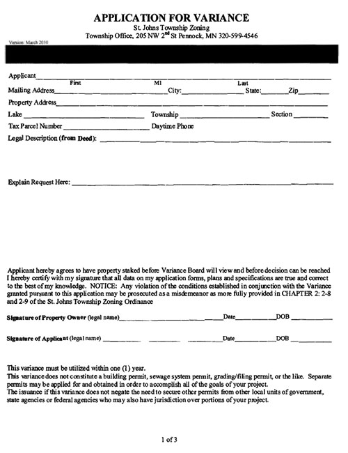 Application for Variance
